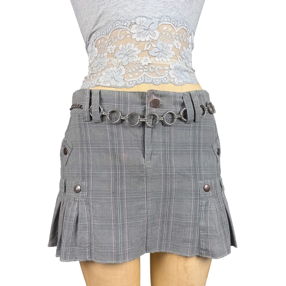 Y2K Plaid Pleated Low Rise Mini Skirt Pinstripe Schoolgirl Utility Indie Punk S